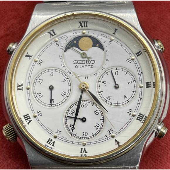 Vintage 7a48-7000 JDM Seiko Chronograph Quartz Watch Moon Phase Moonphase - Picture 3 of 9